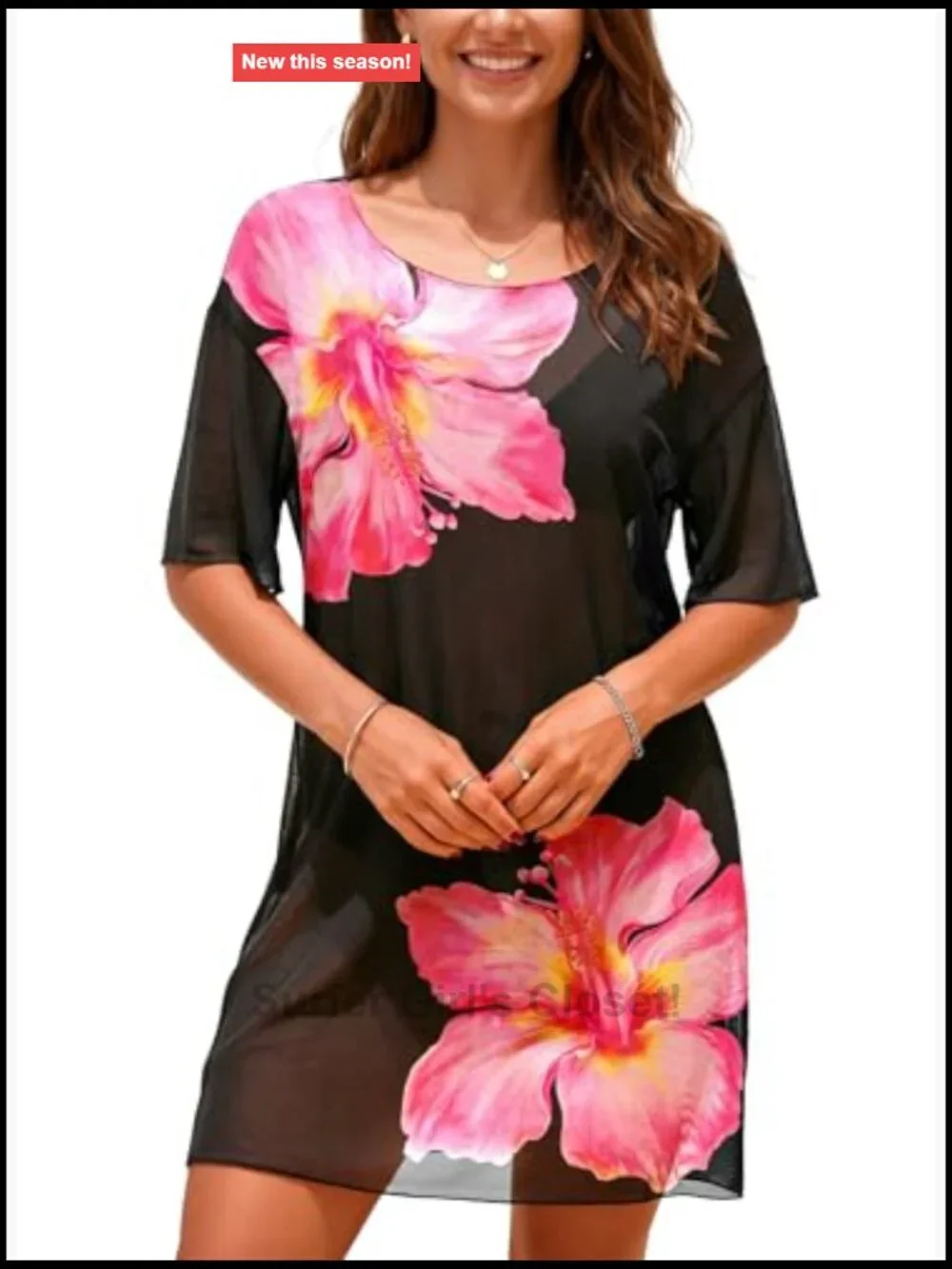 Sheer Mesh Swimsuit Cover Up Short Sleeve Beach Dress Bathing Suit Cover